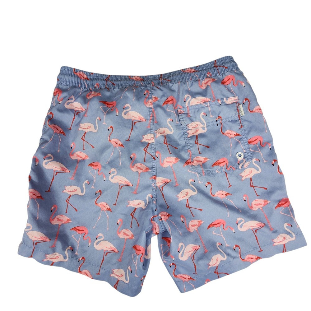 Maamgic Swim Trunks sz M Men Pink Flamingos Tropical Blue Pink 33x6.5 Resortwear - Picture 2 of 12